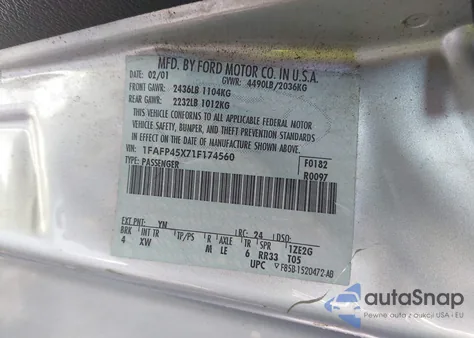 2001 Ford Mustang Gt from USA, damaged, VIN 1FAFP45X71F174560